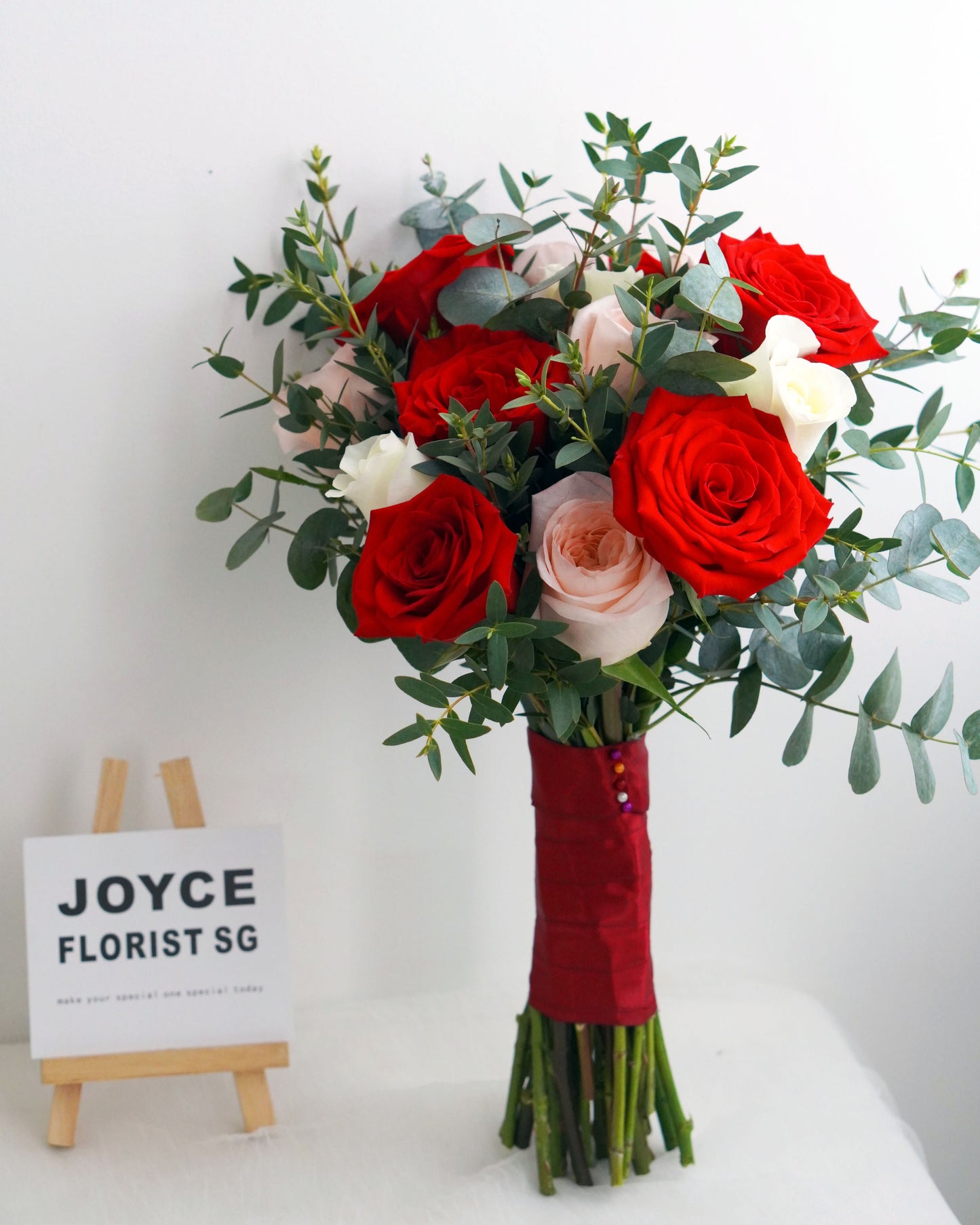 Bridal Wedding Hand Bouquet - Red & Pink Rose