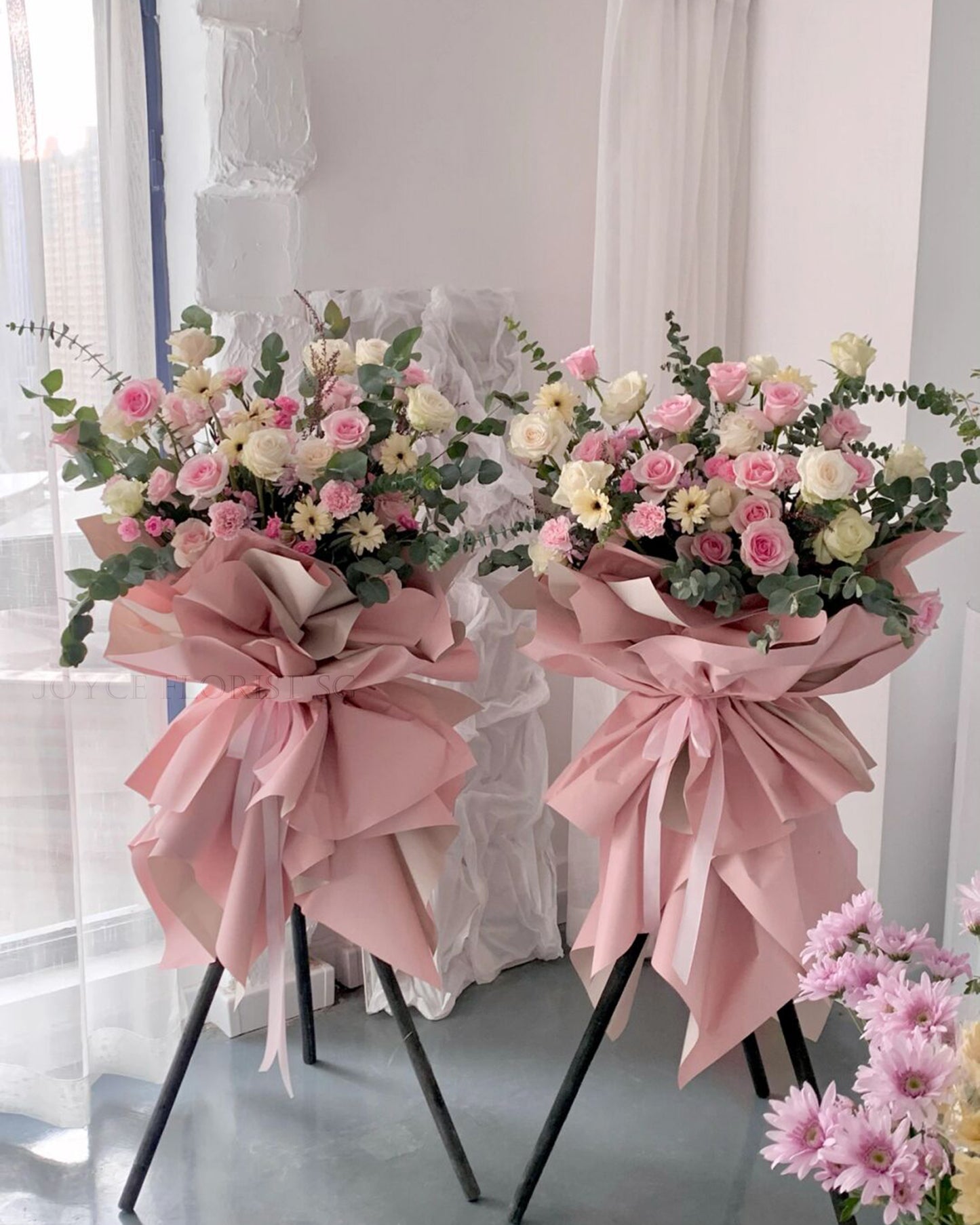 Grand Opening Flower Stand | Pastel Pink Tripod Opening Ceremony Flowers | Blushing Triumph
