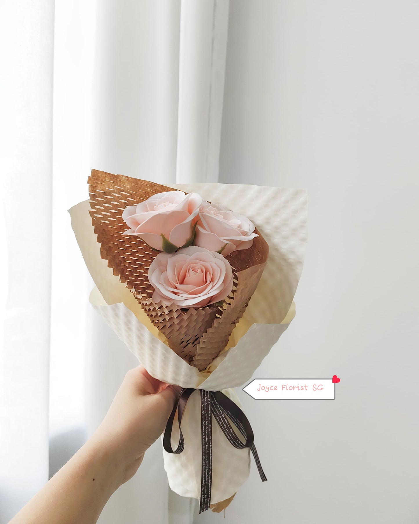 Soap Flower Bouquet - 3 Pink Roses