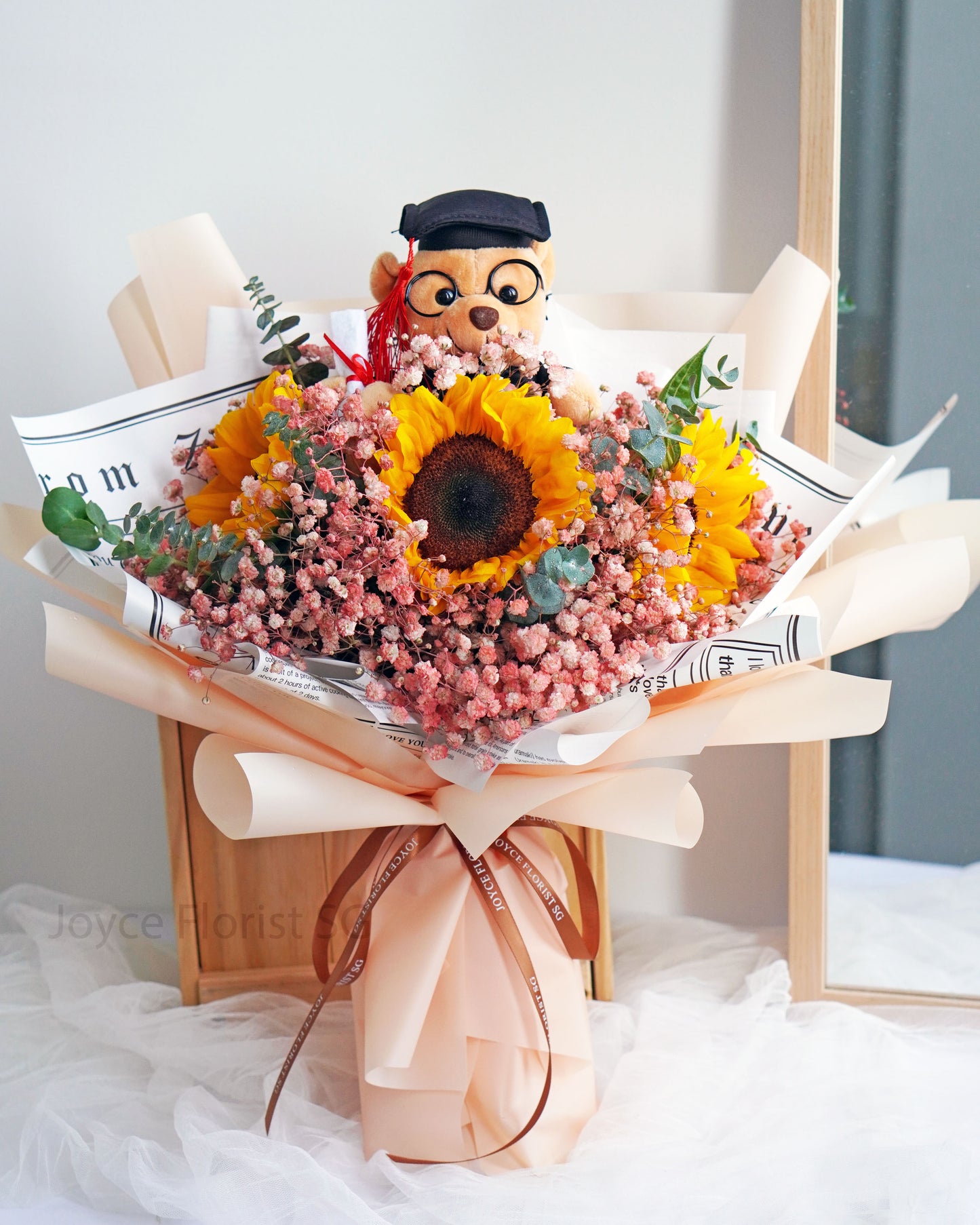 Sunflower Graduation Bouquet With Bear - Fresh Sunflower