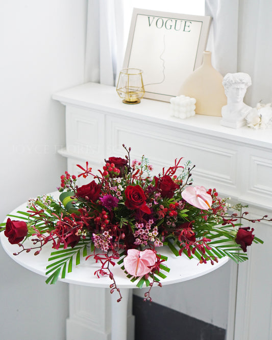 Fresh Flower Table Arrangement - Sea of Red