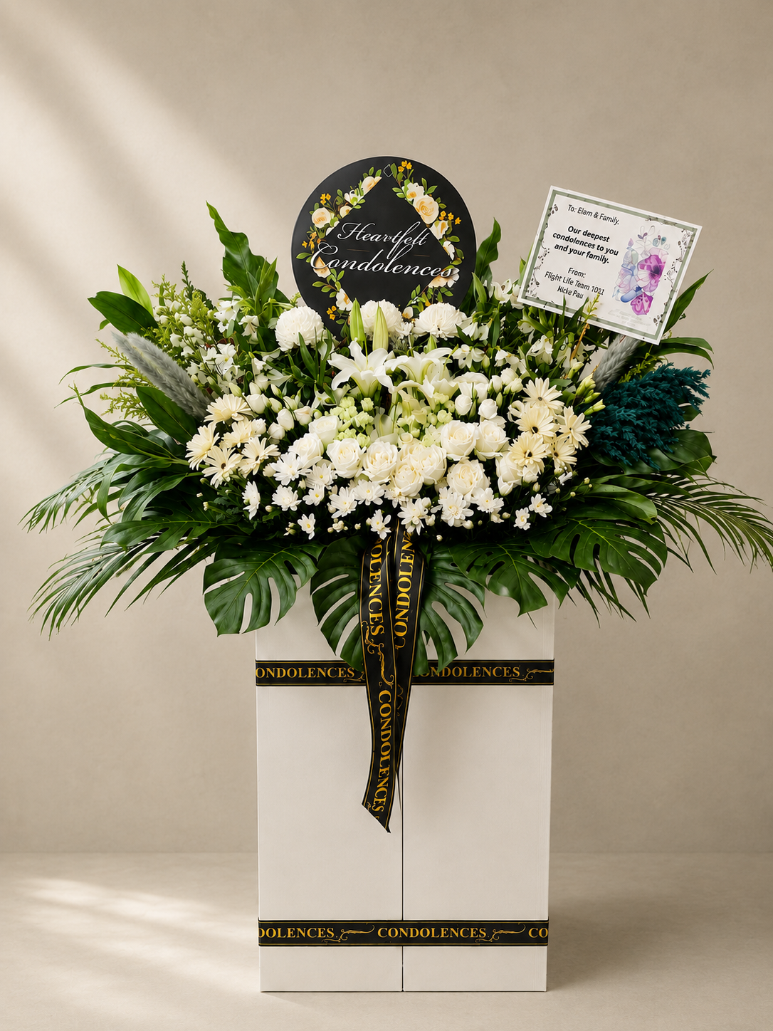 Large Condolence Flower Stand | Sympathy & Funeral Flowers | White Rose & White Hydrangea