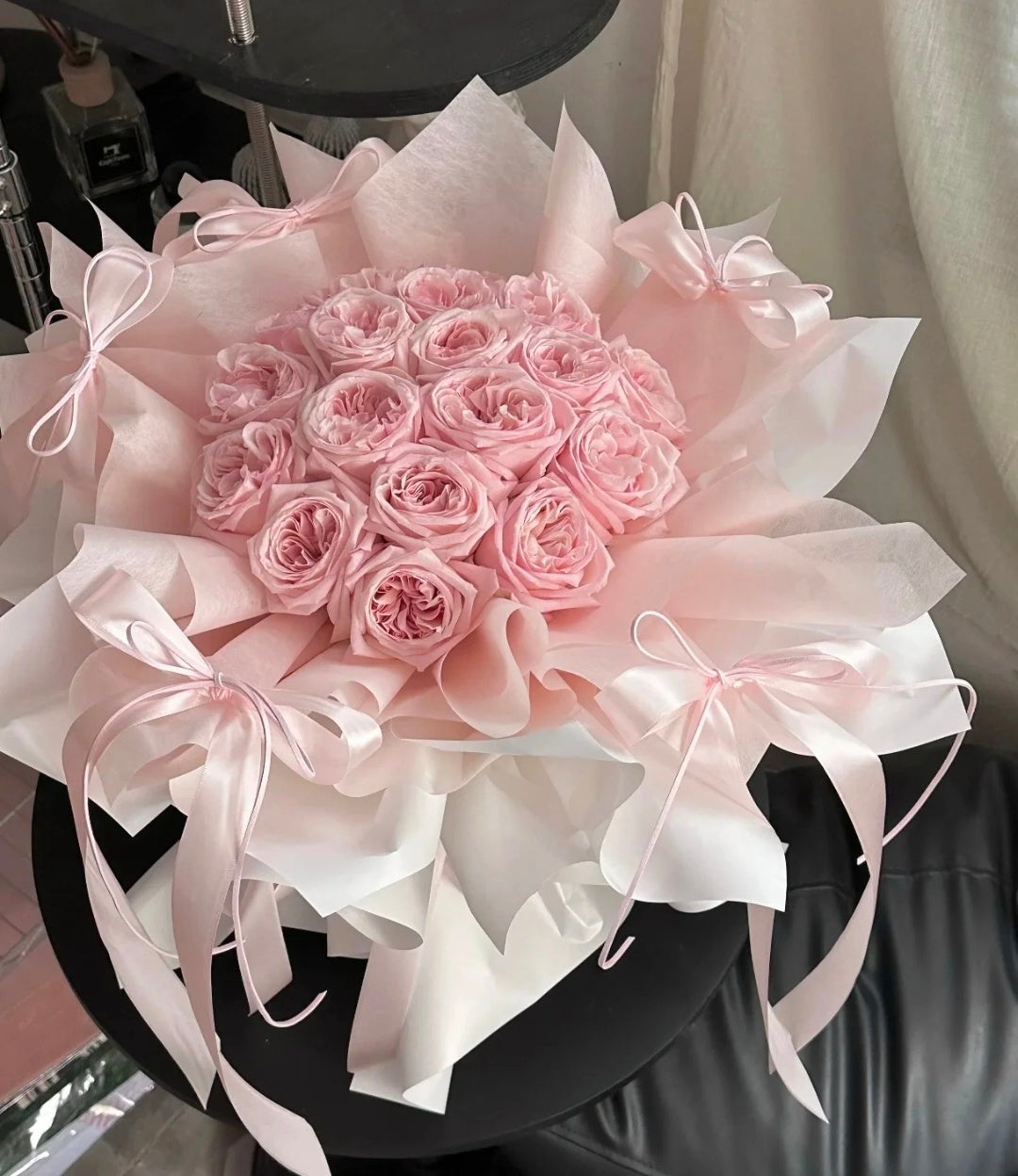 Valentine's Day Fresh Rose Flower Bouquet - 18 Pink Lychee rose