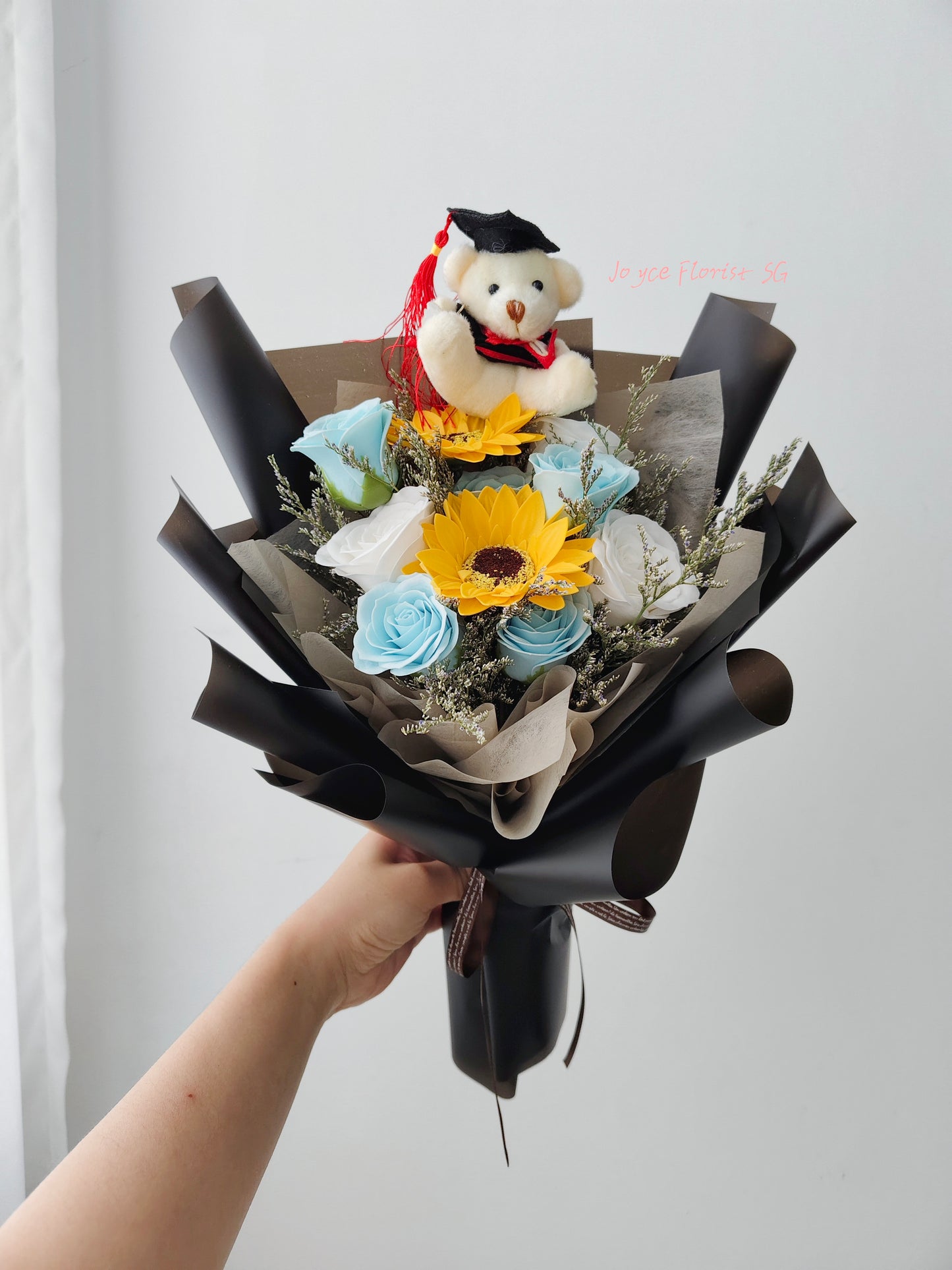 Soap Graduation Flower Bouquet - Blue & White