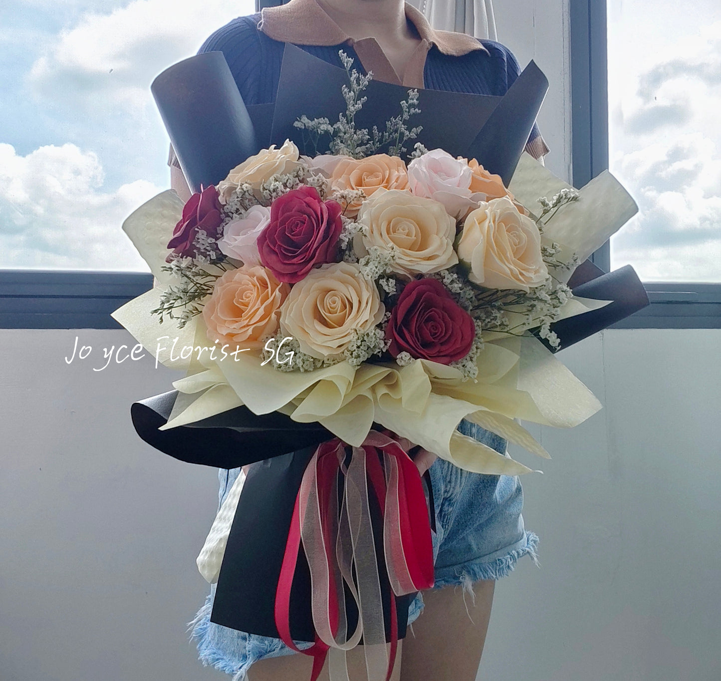 Valentine's Day Soap Flower Bouquet - Red & Champagne Roses