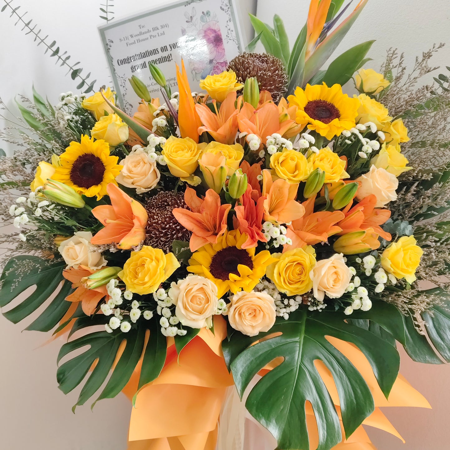 Grand Opening Flower Stand | Pastel Purple Tripod Opening Flower Ceremony Flowers | Golden Prosperity