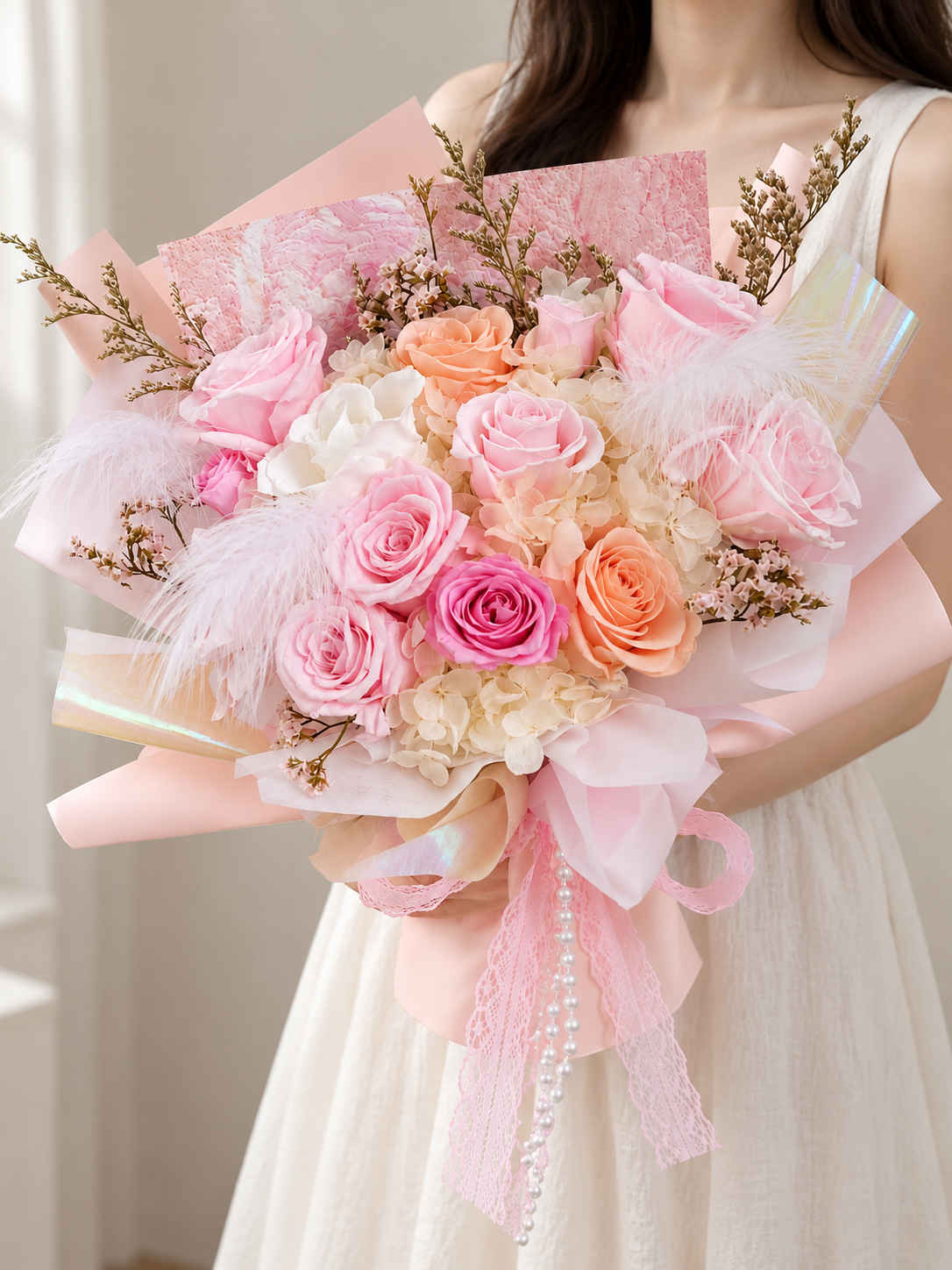 Blush Romance Pastel Preserved Rose Bouquet