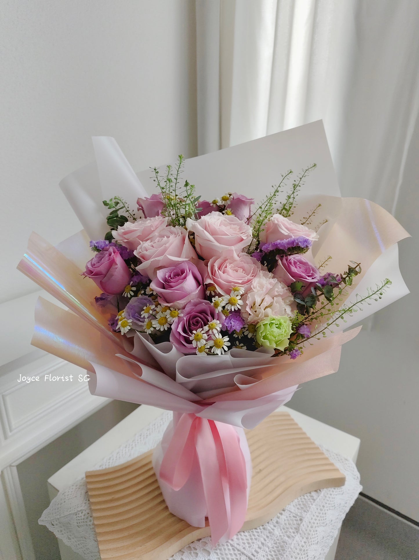 12 Rose Flower Bouquet - Pink & Purple