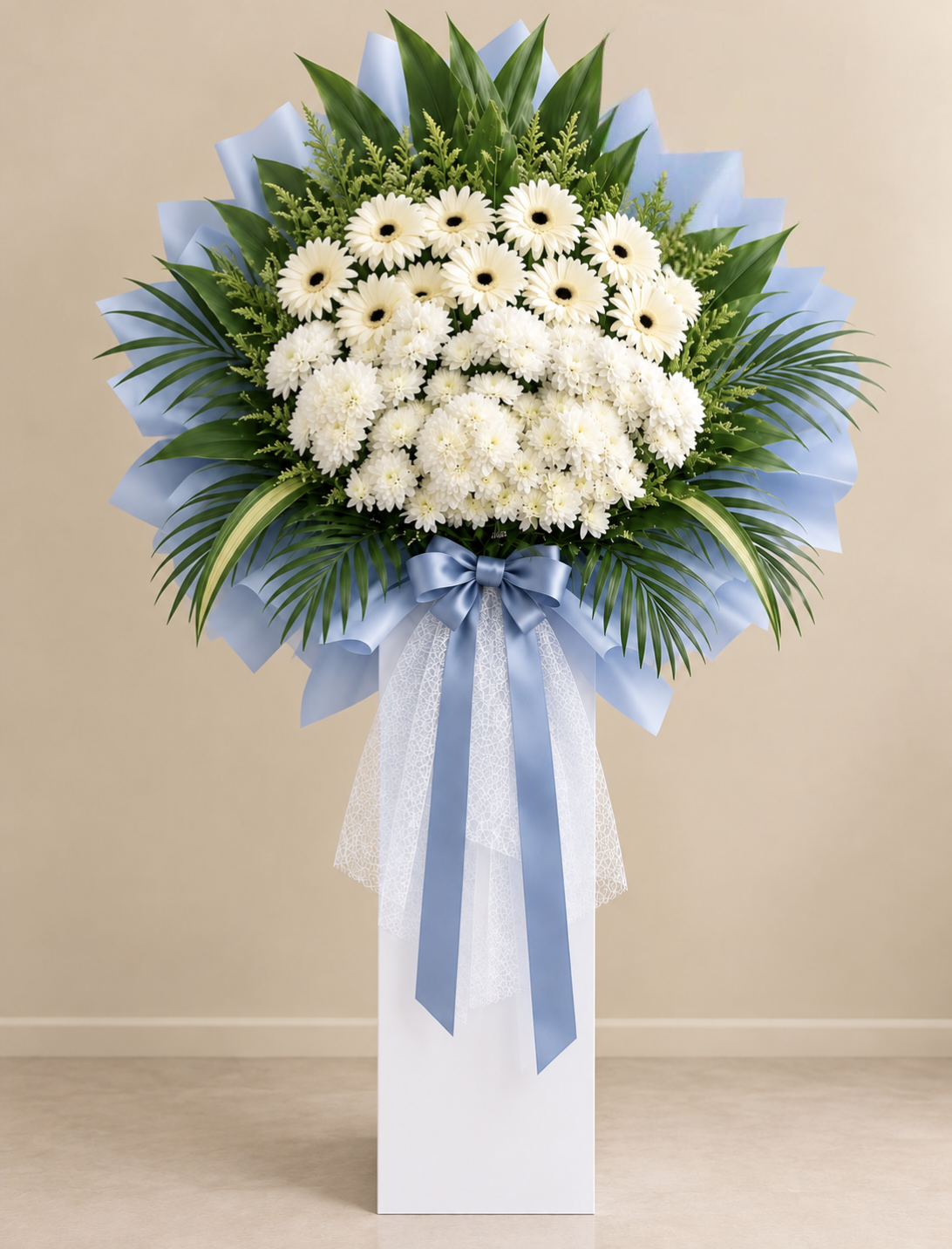 Condolence Flower Stand | Sympathy & Funeral Flowers | White Gerbera & White Chrysanthemum