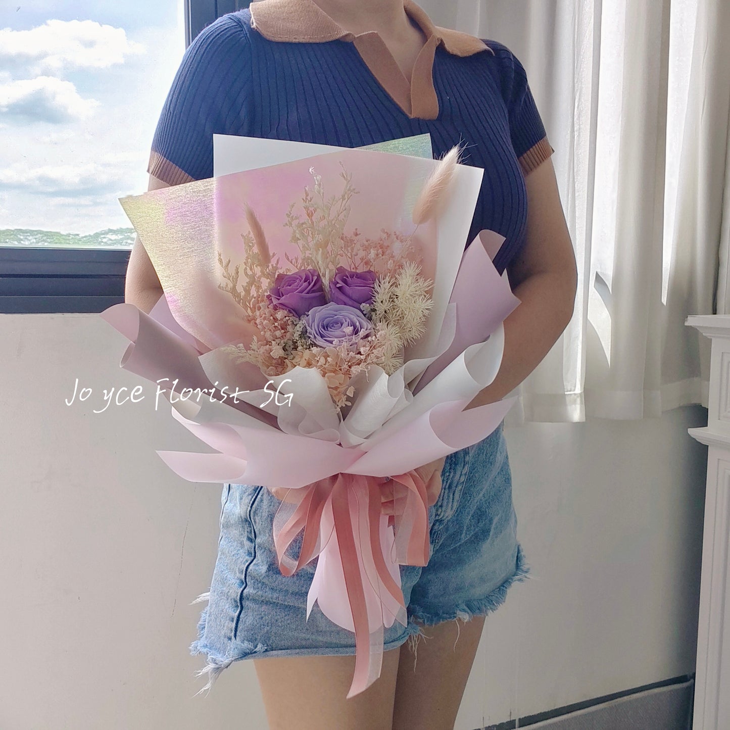 Preserved Flower Bouquet - Violet Roses