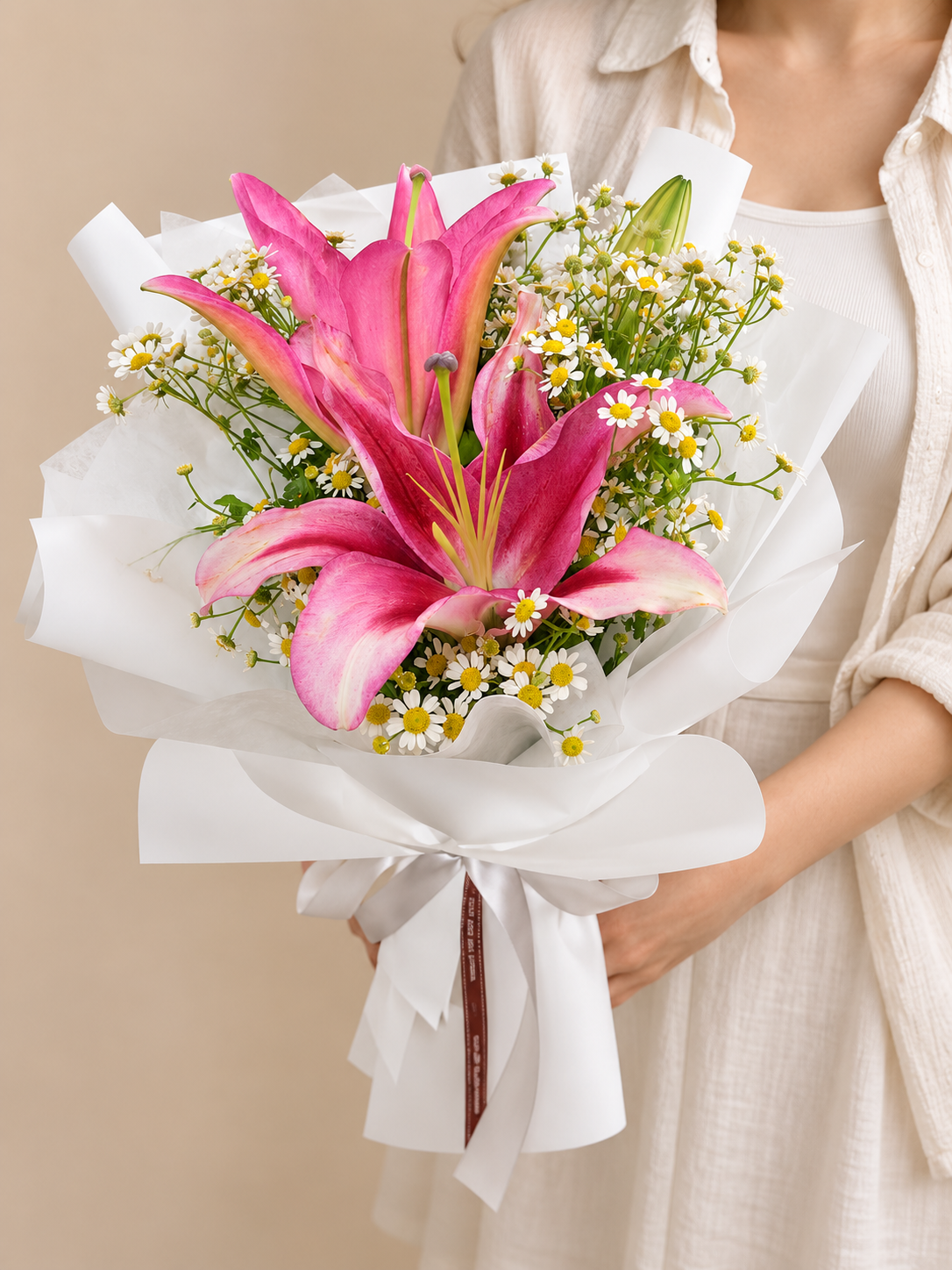 Pink Lily & Daisy Fresh Flower Bouquet