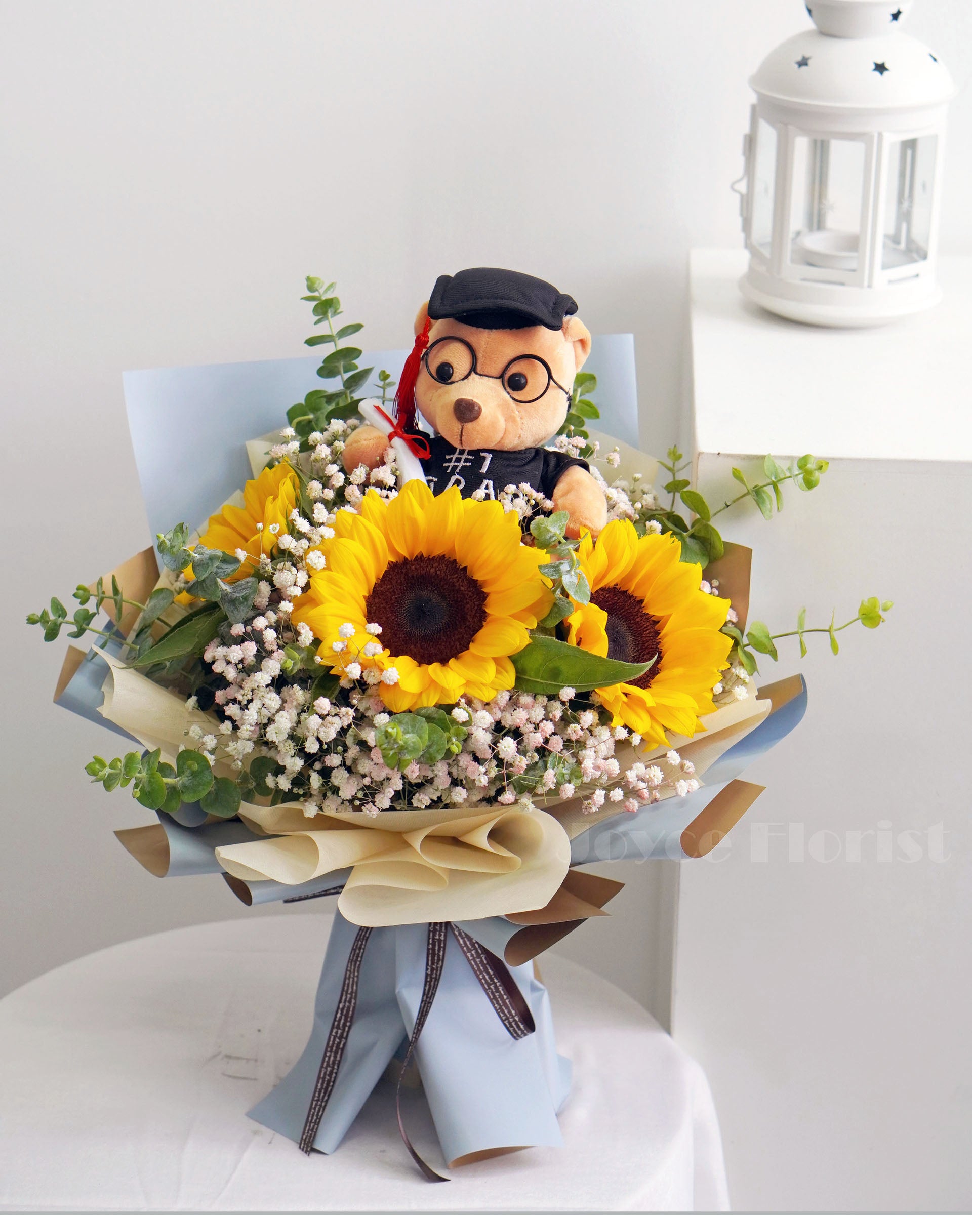 Sunflower Graduation Bouquet With Bear - Fresh Sunflower