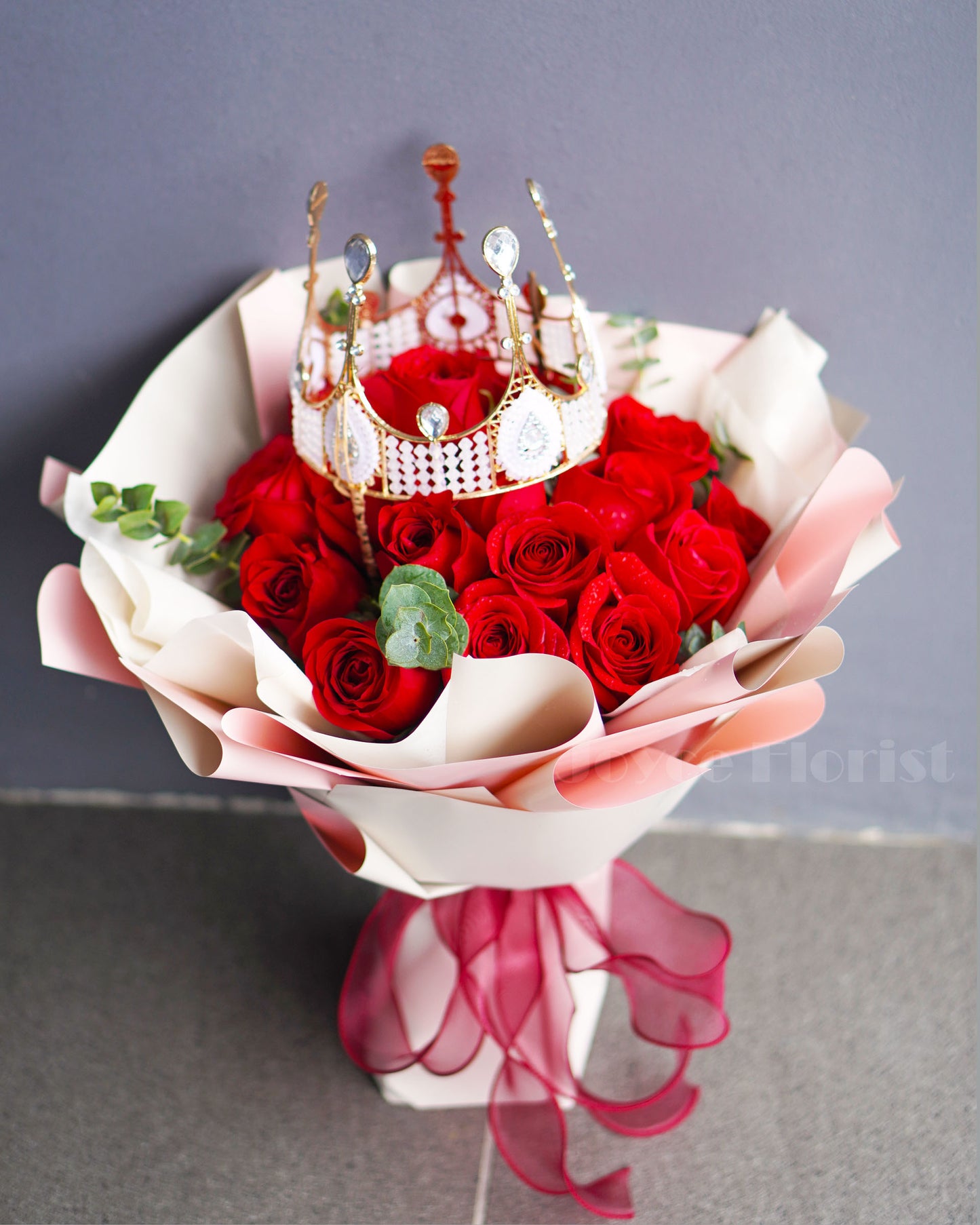 Crimson Romance Rose Bouquet & Crown