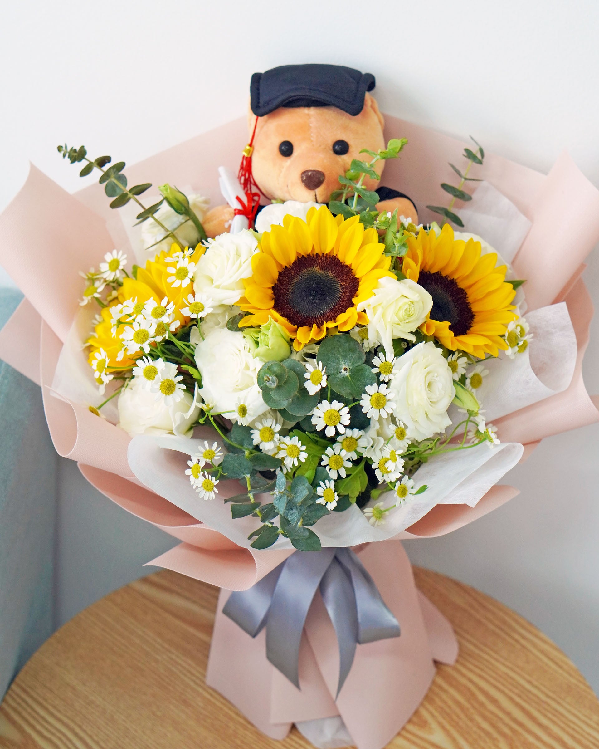 Sunflower Graduation Bouquet With Bear - Bright Future