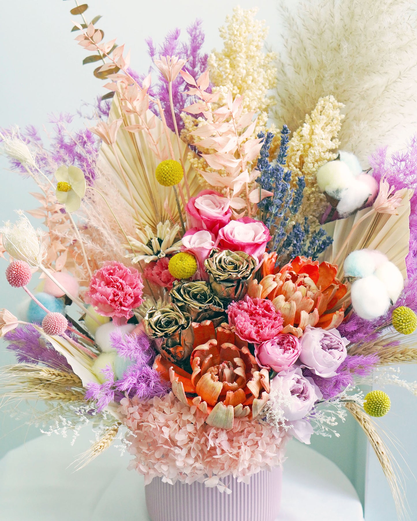 Preserved Flower Table Arrangement - Rainbow