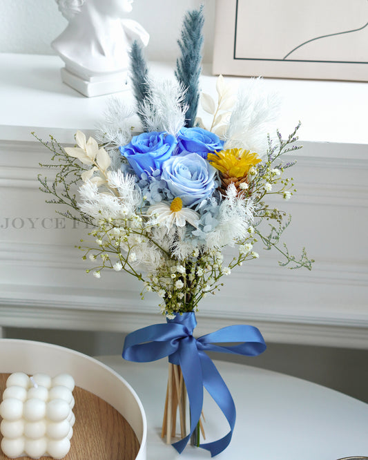 Bridal Wedding Hand Bouquet - Preserved Blue Rose