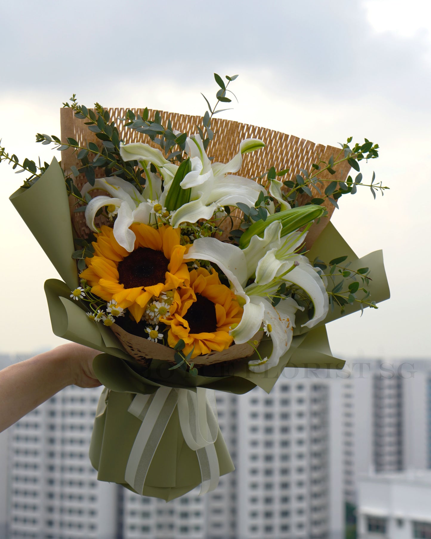 Fresh Flower Bouquet - Sunflower & White Lilies