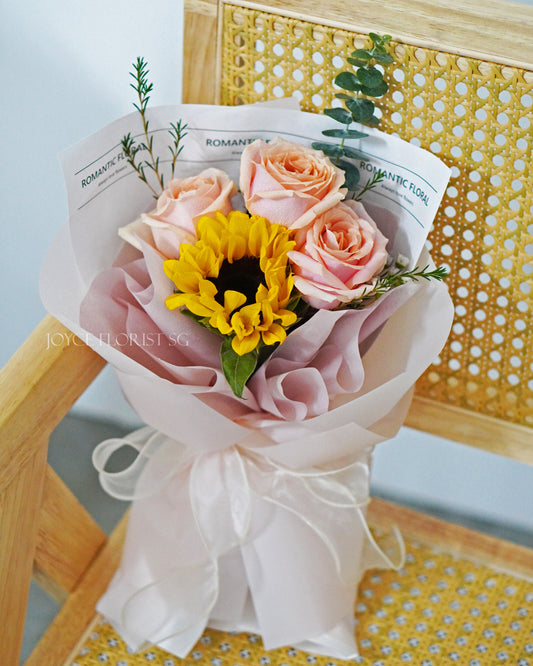 Sunflower & Roses Hand Bouquet 