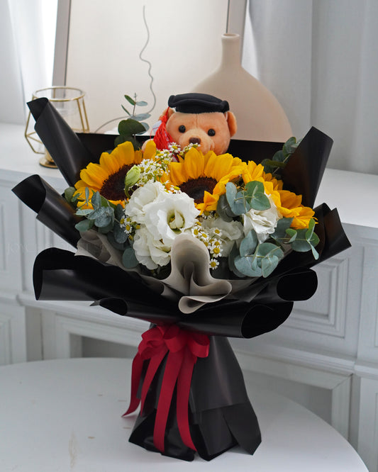 Graduation Flower Bouquet With Bear - The Golden Hour