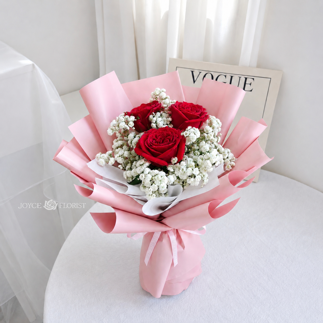 3 Red Rose Flower Bouquet