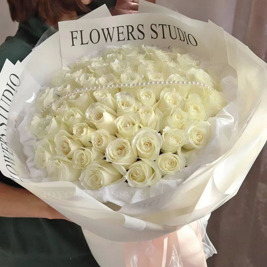 Rose Flower Bouquet - 66 White Roses