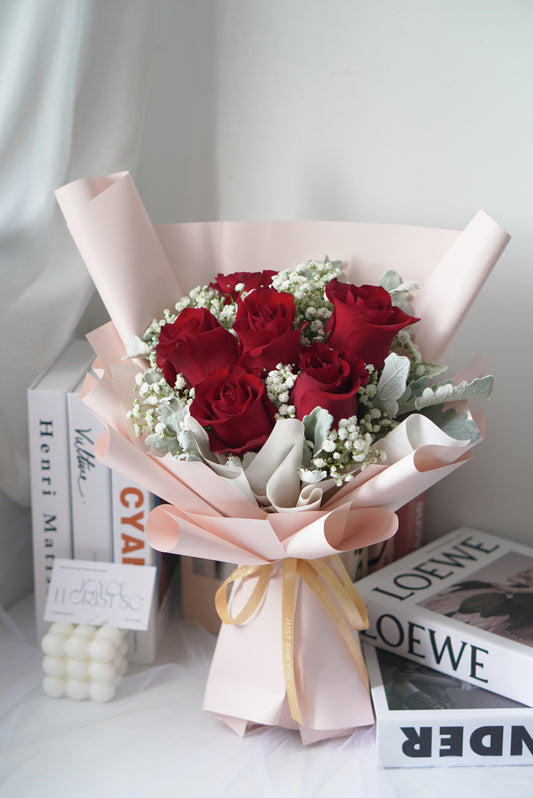 Rose Flower Bouquet - 6 Red Kenya Rose