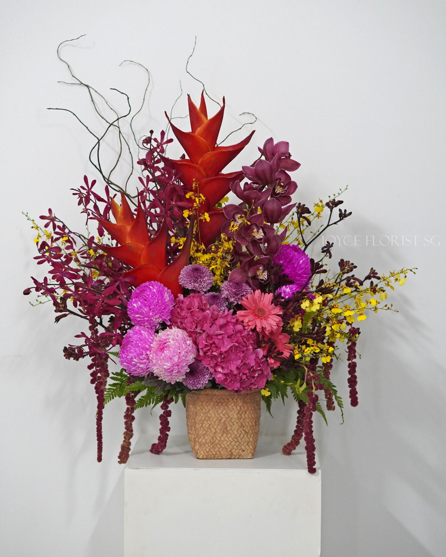 Hydrangea With Cymbidium Orchid Basket Arrangement