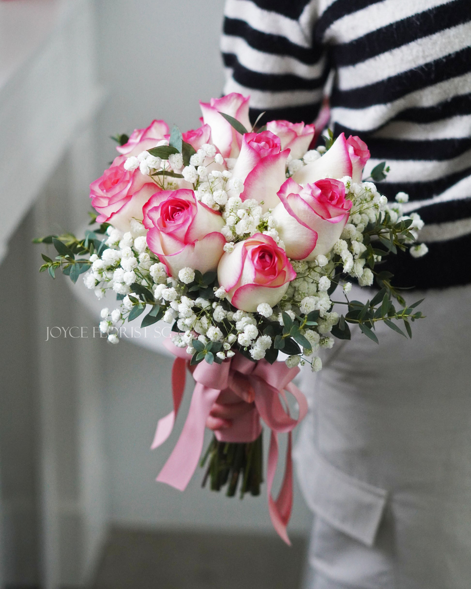 Bridal Wedding Hand Bouquet - 2-Tone Pink Rose