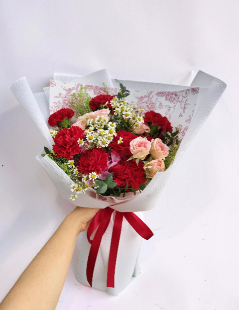 Fresh Red Carnation & Pink Rose Spray