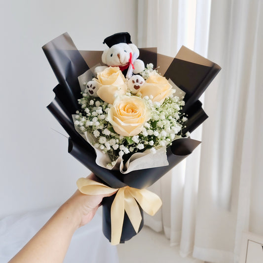 Champagne Rose Graduation Bouquet - Hand-Tied (3 Stalks)