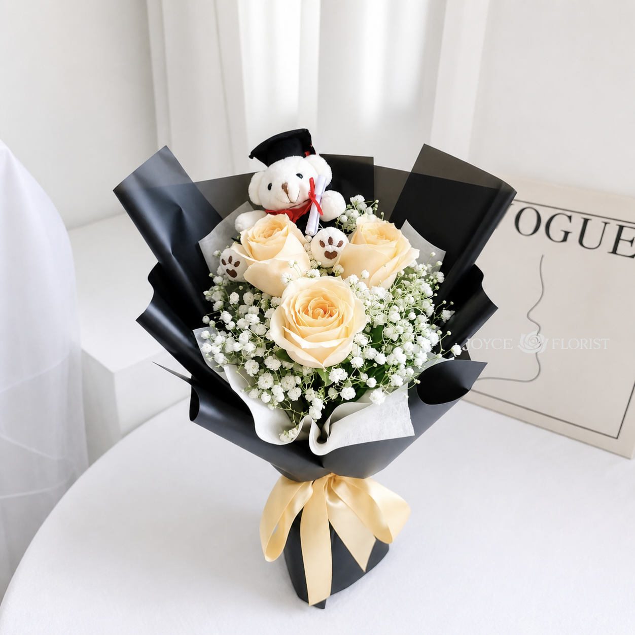 Champagne Rose Graduation Bouquet - Hand-Tied (3 Stalks)