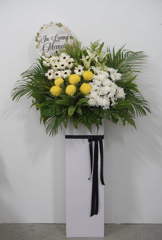 Condolence Flower Stand | Sympathy & Funeral Flowers | White Lily, Gerbera & Chrysanthemum