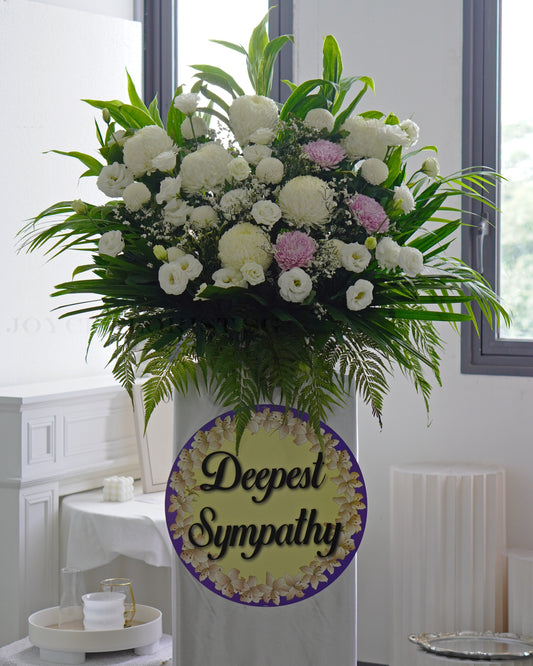 Condolence Flower Stand | Sympathy & Funeral Flowers | White & Pink Chrysanthemum, Eustoma