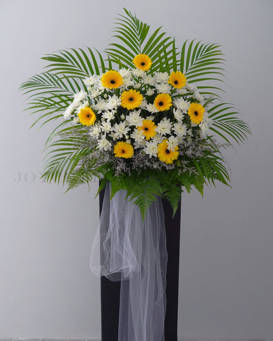 Condolence Flower Stand | Sympathy & Funeral Flowers | Yellow Gerbera & White Chrysanthemum