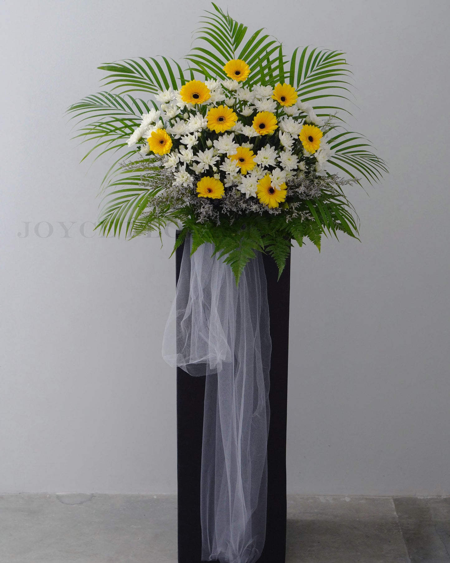 Condolence Flower Stand | Sympathy & Funeral Flowers | Yellow Gerbera & White Chrysanthemum