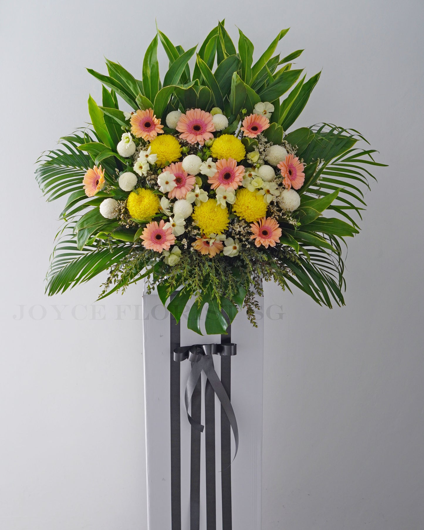 Condolence Flower Stand | Sympathy & Funeral Flowers | Yellow, White Chrysanthemum & Gerbera