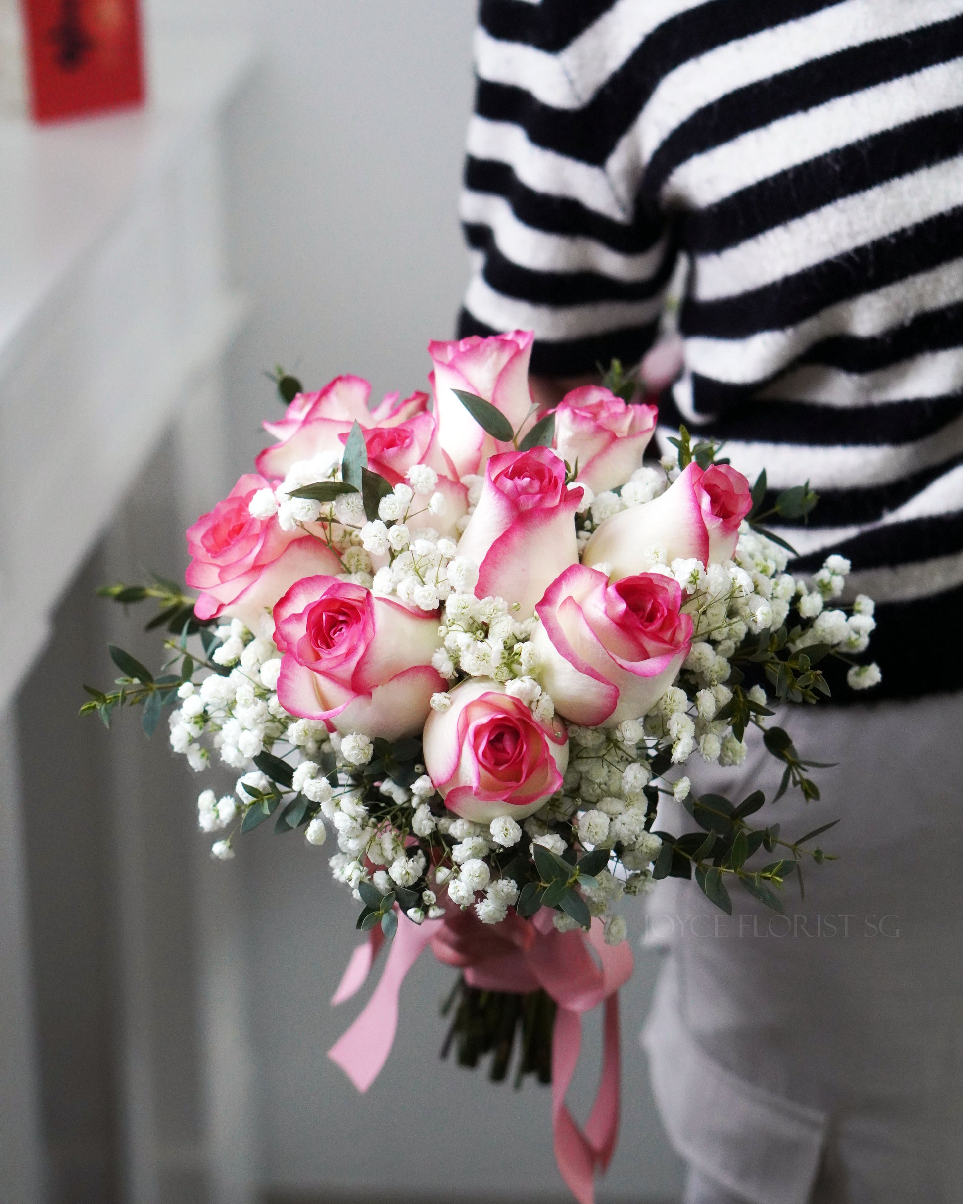 Bridal Wedding Hand Bouquet - 2-Tone Pink Rose
