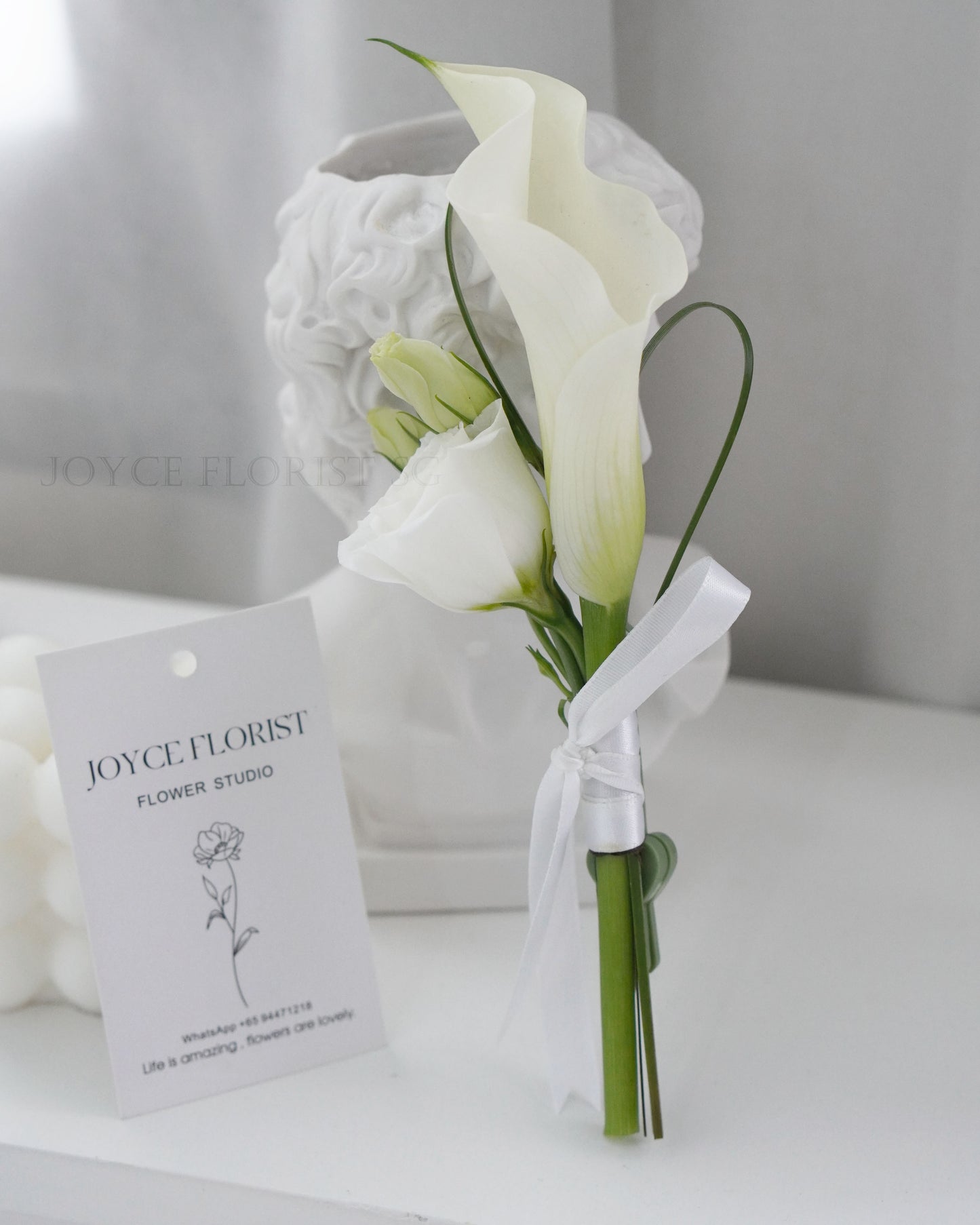 Fresh Calla Lily & Rose Bridal Bouquet - Hand-Tied White Wedding Flowers