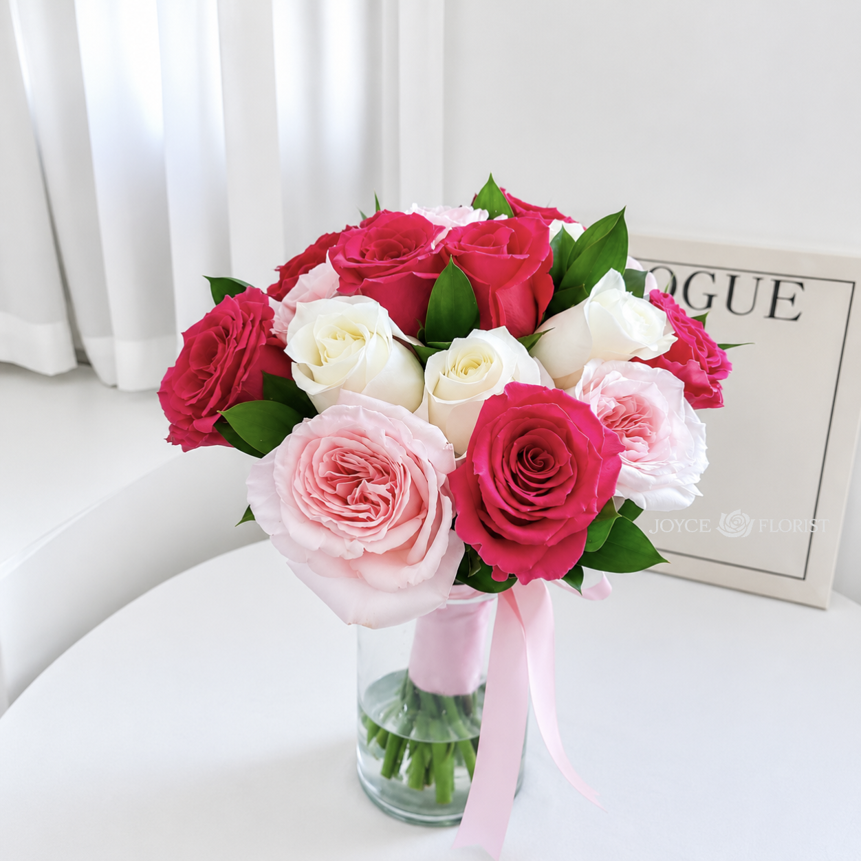 Fresh Rose Bridal Bouquet - Hand-Tied Pink & White Wedding Flowers