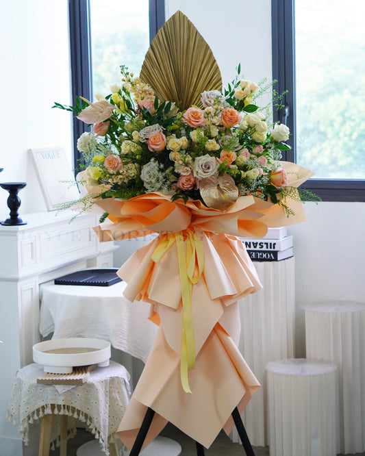 Grand Opening Flower Stand | Pastel Orange Tripod Opening Ceremony Flowers | Celebration