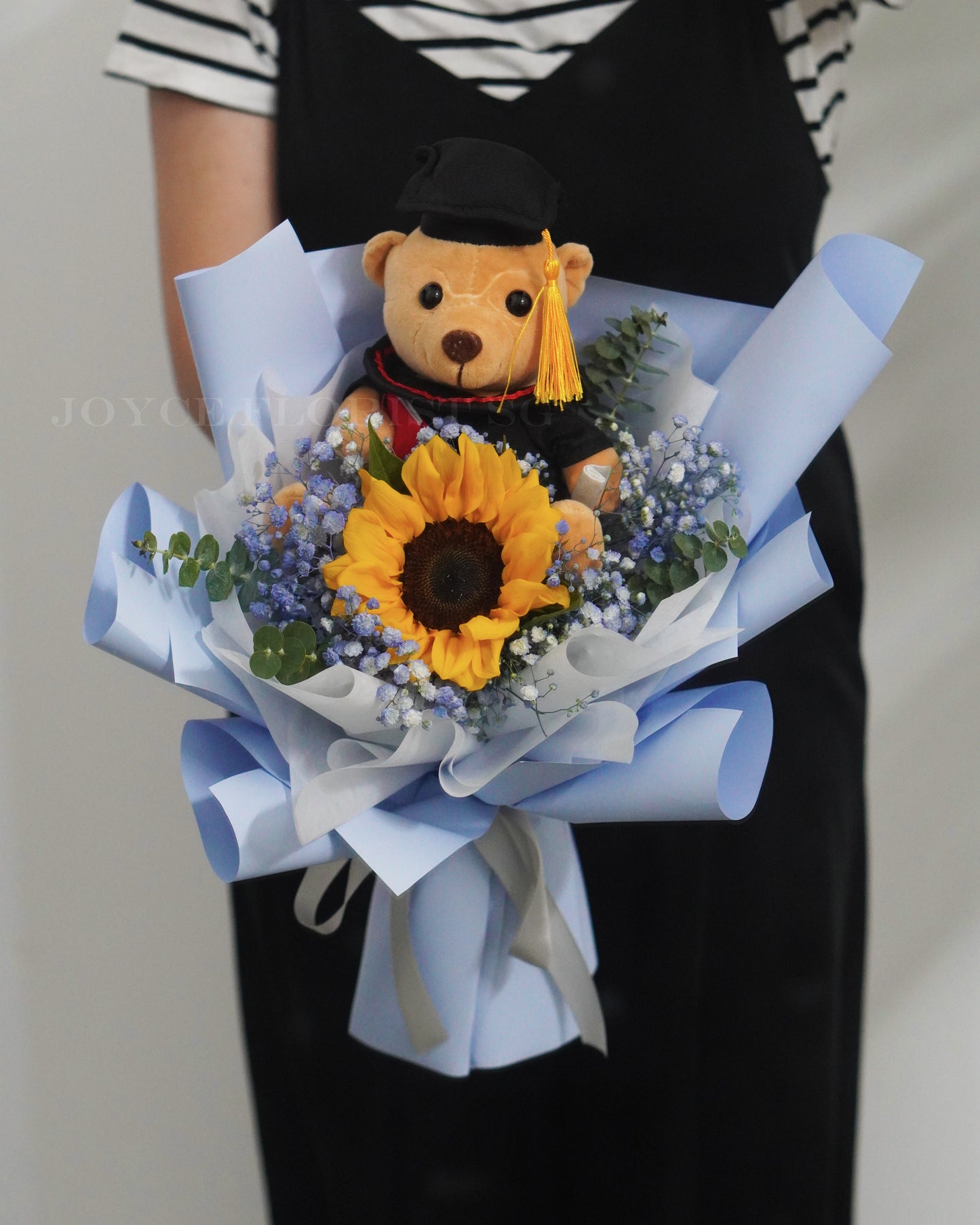 Gypsophila & Sunflower Graduation Bouquet with Bear