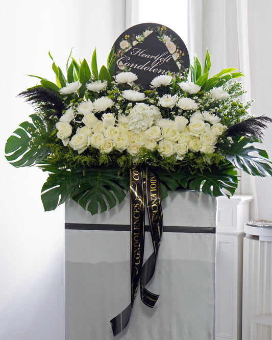 Large Condolence Flower Stand | Sympathy & Funeral Flowers | White Rose & White Hydrangea