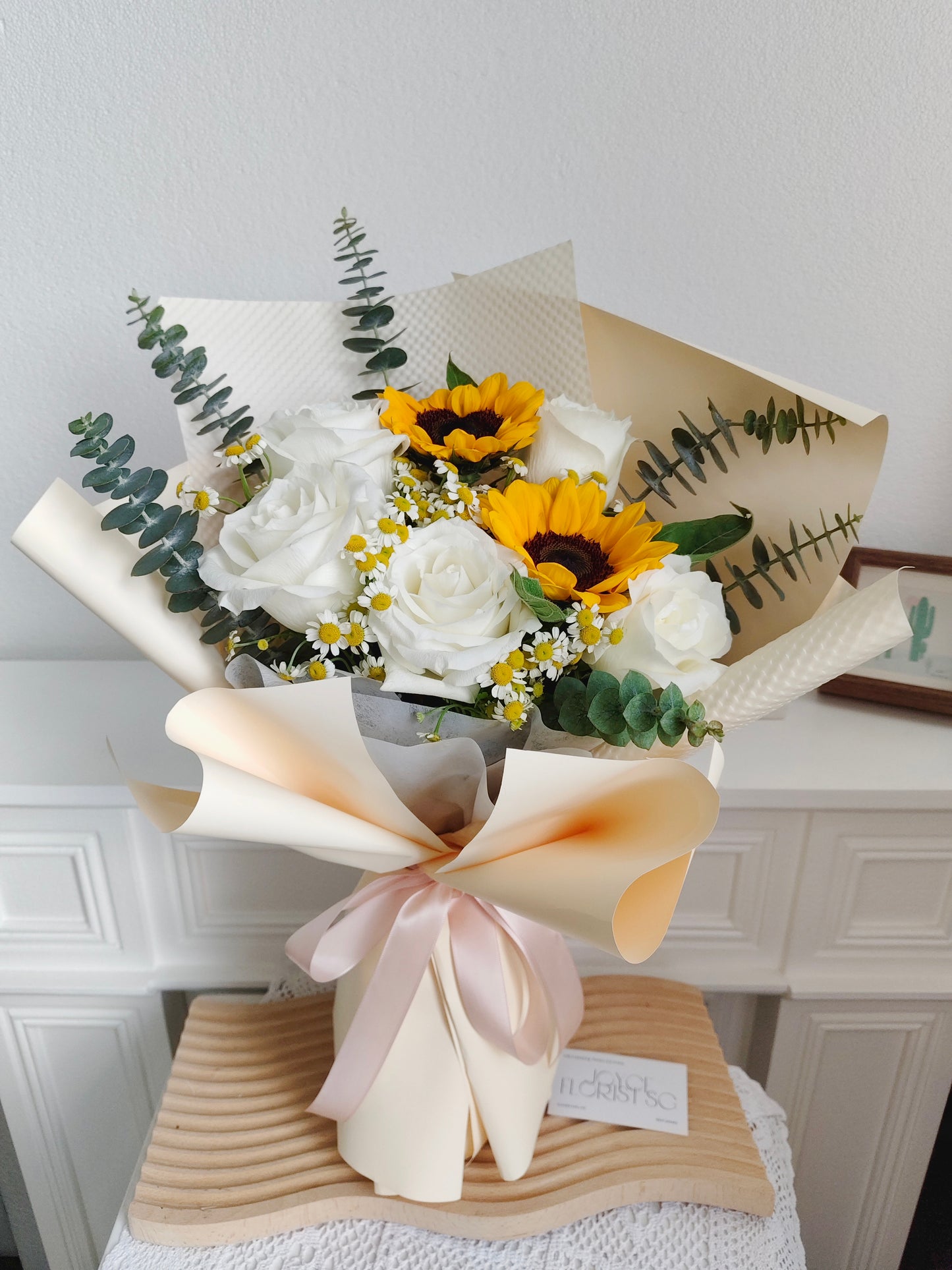 Sunflower Mixed White Rose Bouquet