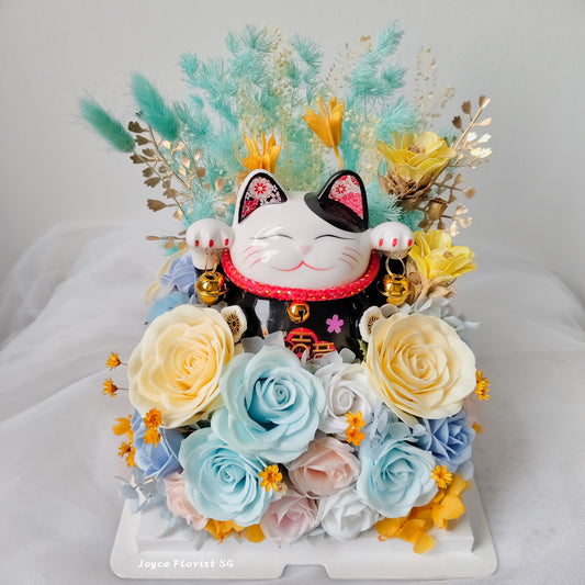 Lucky Cat Opening Flower Box - 招财猫 ( Blue)