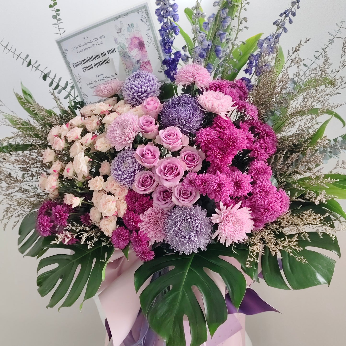 Grand Opening Flower Stand | Pastel Purple Tripod Opening Ceremony Flowers | Lavender Elegance