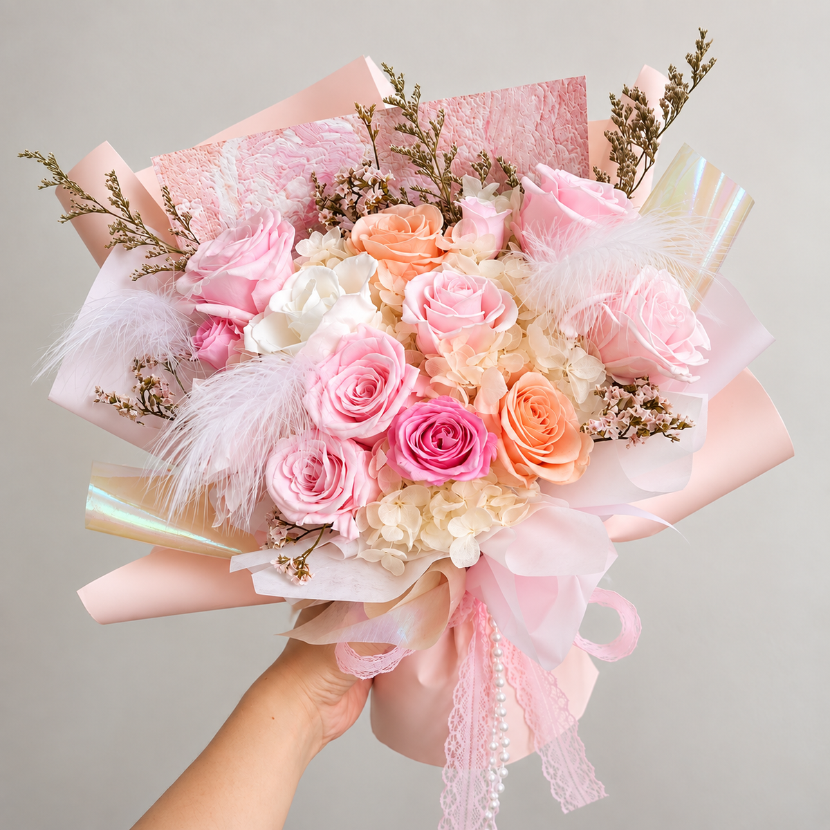 Blush Romance Pastel Preserved Rose Bouquet