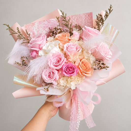 Blush Romance Pastel Preserved Rose Bouquet