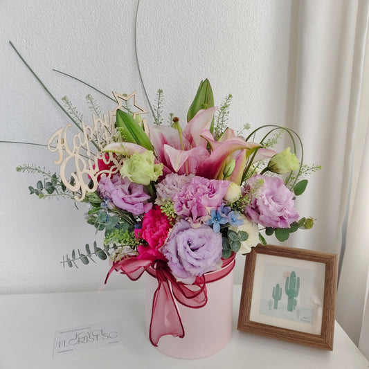 Pink Lily & Purple Bloom Flower Box