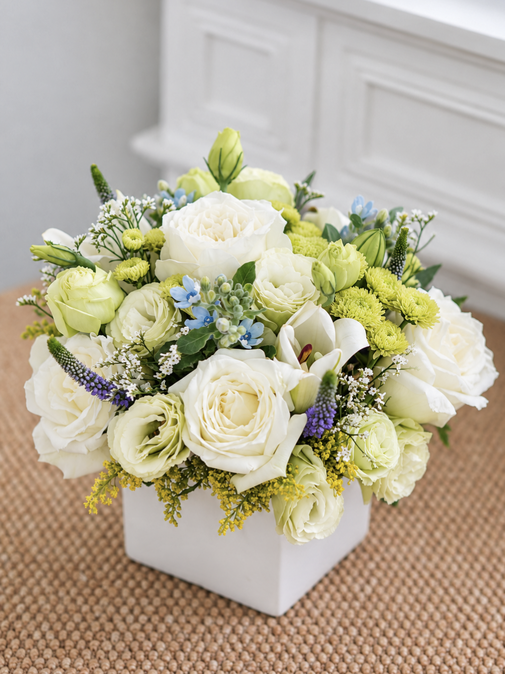 Elegant White & Green Blossoms Vase Arrangement