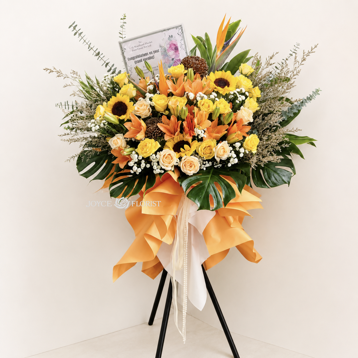 Grand Opening Flower Stand | Pastel Purple Tripod Opening Flower Ceremony Flowers | Golden Prosperity